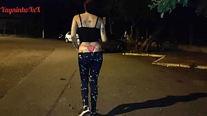 Vagninho and Holy Rubi piss and flaunt their asses in public park