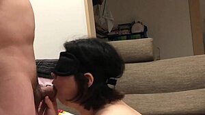 Japanese 30s couple blowjobs in living room raw sex on sofa