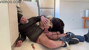 Hot Wife Sucks Plumber’s Big Cock in Kitchen, Swallows Cum with a Grin! 😍