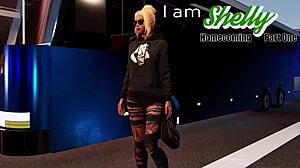 shelly's homecoming with spit and double anal fun