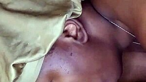 Ebony girl works hard on big cock outdoors