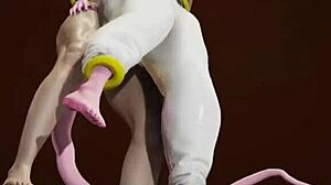 Android C21 kongkek liar dalam kartun 3D berganda dengan Sajajin