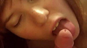 I'm sucking my boyfriend's dick while his friend watches with big tits.