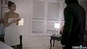 Skinny busty brunette babe gets fucked roughly by a perv, deepthroating his cock with big tits bouncing! 😈