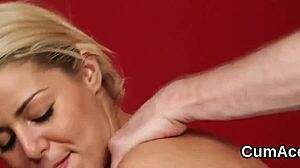 randy stunner gets cumshot on her face sucking all the cream