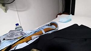 double creampied in cuckold threesome by old cuck and black guy