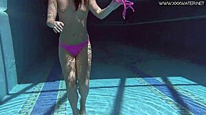 hot russian jessica lincoln bathes in pool with small tits