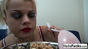 sexy nadia eats cereal that's filled with soldiers