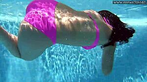 hot russian jessica lincoln bathes in pool with small tits