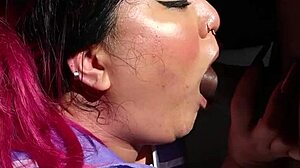 She eagerly sucks his big black cock before he pounds her wet pussy and ass, ending with cum on her big ass.