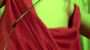 blonde strips red lingerie naked then masturbates solo 😏