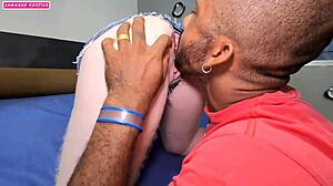 jacking off in the bathroom, caught by hottie with shorts tucked up her ass