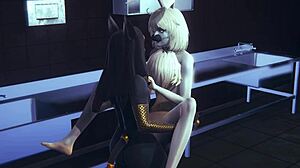 Nézd Anubis kutyafiút és Mew macskafiút, ahogy keményen basznak nyuszifiút hármasban!