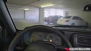 stepbrother gets his sexy stepsister nicole rey to suck his big cock in the car