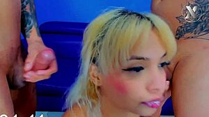 young blonde girl handles rough throat with lots of saliva