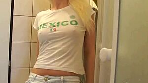 gorgeous babe's soft cunt filled with warm pee and cum