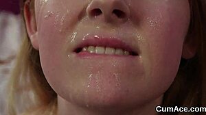 Watch this bombshell swallow every drop of jizz on her face!