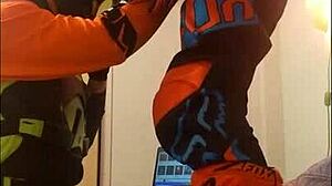 Gay Motocross Rider Receives Detailed Fetish Blowjob in Costume