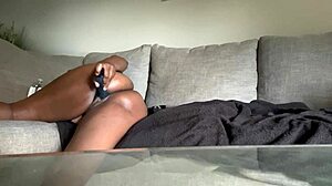 Playing With Oiled Pussy On Sofa