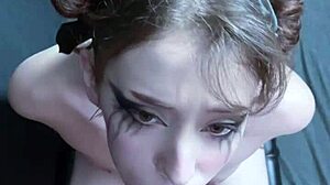 Goth Girlfriend Kneels for Makeup Session