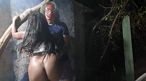 Spider-Man fucks young brunette at Halloween party her family saw!