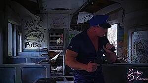 Muscular Cop Fucks Trans Barbie Anderson on Train