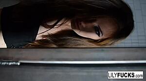 Lily fingers wet pussy while detained in jail