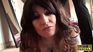 British bigtitted sub squirts before facial