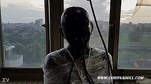 She Gets Tied Up In Rubber Mask For Outdoor Bondage Play.