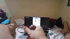 hot young guy jerks off his big cock, dreaming of fucking a milf's tits and ass