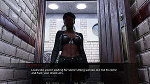 Femdom Plays With Shaved Pussy In Bar