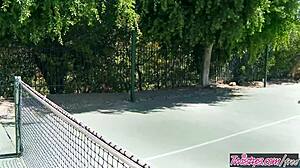 seth gamble and adriana chechik get wild at match point with blowjobs and fucking