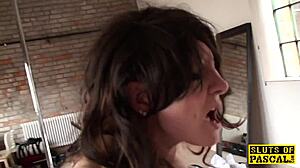 British bigtitted sub squirts before facial