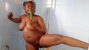 Ebony Amateur Engages In Solo Masturbation During Sex In The Bathroom.