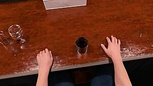 Femdom Plays With Shaved Pussy In Bar