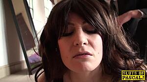 British bigtitted sub squirts before facial