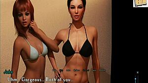 Waking up beside a topless brunette in 3D hentai