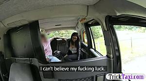 Spanish brunette negotiates free taxi ride