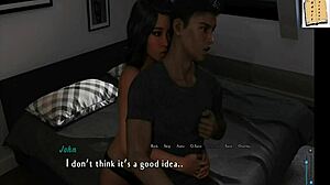 Waking up beside a topless brunette in 3D hentai