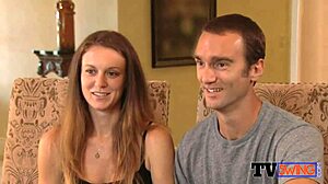 A stunning hottie shares a gentle kiss with her best friend