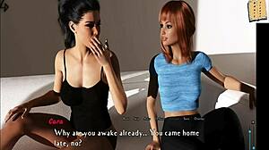 Waking up beside a topless brunette in 3D hentai