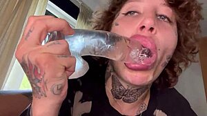 Tatted Girl Gives Rough Blowjob Until She Cries