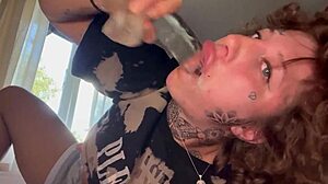 Tatted Girl Gives Rough Blowjob Until She Cries