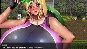 Why is this busty anime girl getting a facial with cum on her big tits and monster cock?