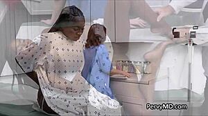 I witnessed the ebony patient getting tag teamed by nurse and doctor in hospital hardcore scene.