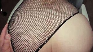 Hot babe in fishnets surprises with hard doggystyle