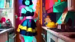 Skinny crossdresser dipping in lake, getting fingered intensely by ai.