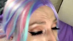 Tied cutie with small tits sucks cock and dildo on fuck machine