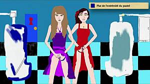 Teen girls piss standing up in art academy home studio