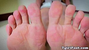 Beautiful ladyboy shows off her soles for footfetish